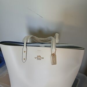 Coach Ivory Leather Tote with Gold Accents